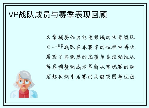 VP战队成员与赛季表现回顾