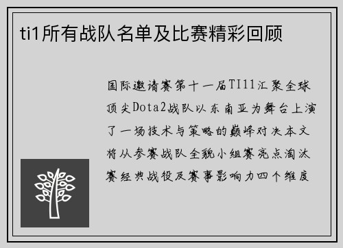 ti1所有战队名单及比赛精彩回顾